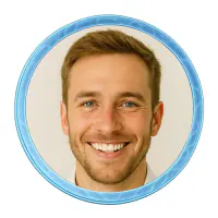 Profile photo with a glossy blue ring frame